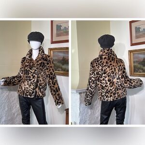 H&M Leopard Print Fluffy Faux Fur Motorcycle Style Jacket
